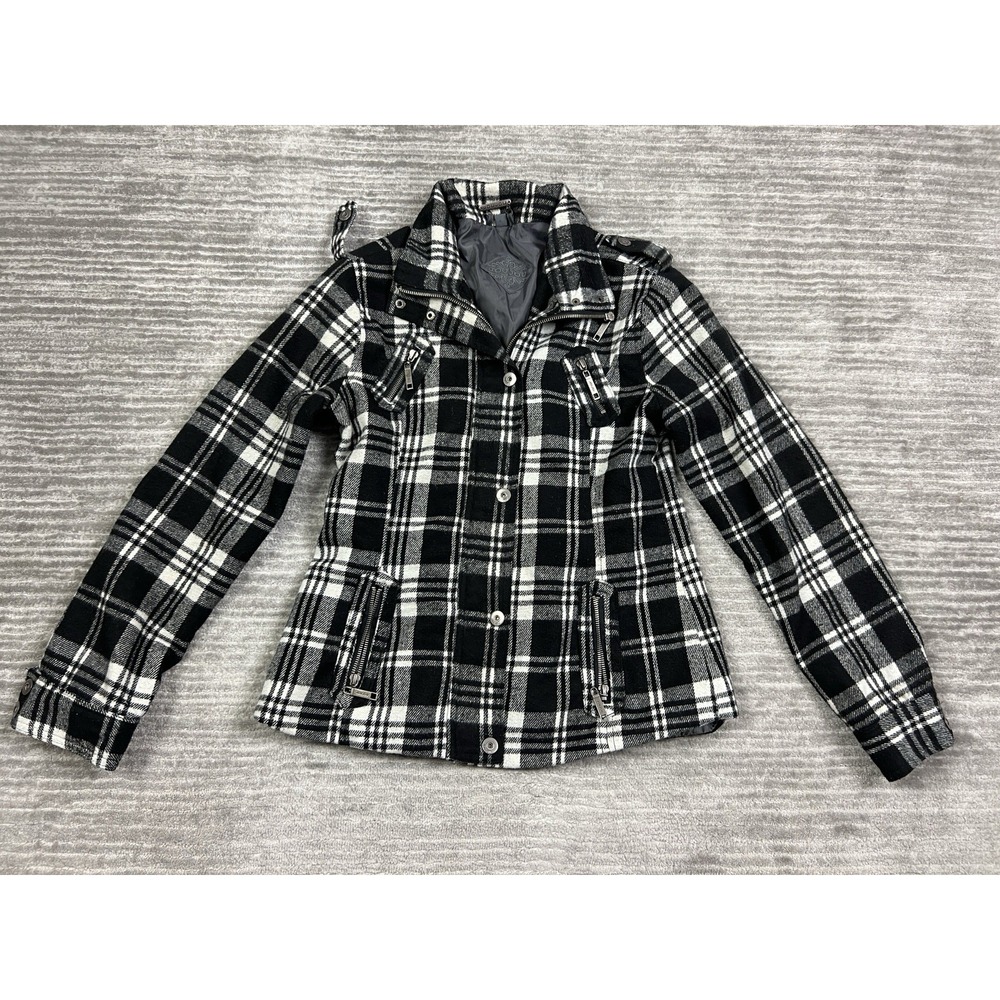 JouJou Jacket Womens Large Black & White Plaid Wool Blend Flannel Lined